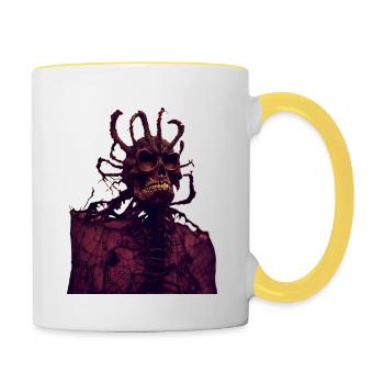 Gruseliger Halloween Monster Totenkopf - Tasse zweifarbig - Weiß/Gelb - Rechts