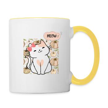CuteCat meow - Mug contrasté - blanc/jaune - Droite