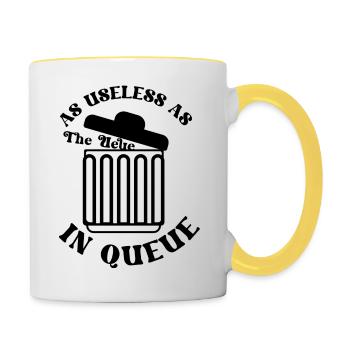 As useless as the Ueue in Queue - Tasse zweifarbig - Weiß/Gelb - Rechts