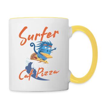 Surfer Cat Pizza - Chats Drôles - Mug contrasté - blanc/jaune - Droite