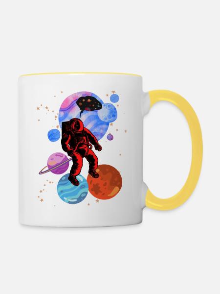 Astronaut Stencil-Stile - Tasse zweifarbig - Weiß/Gelb