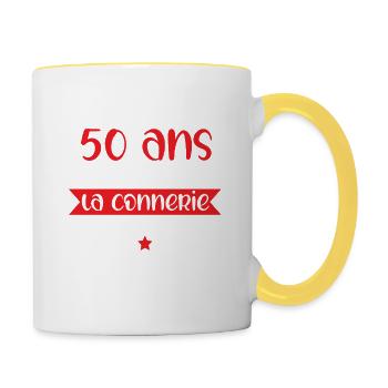 50 ans anniversaire cadeau homme humour connerie - Mug contrasté - blanc/jaune - Droite