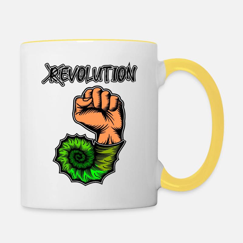 Lev evolusjonen! Revolusjon forhistorisk fossil - Tofarget kopp - hvit/gul