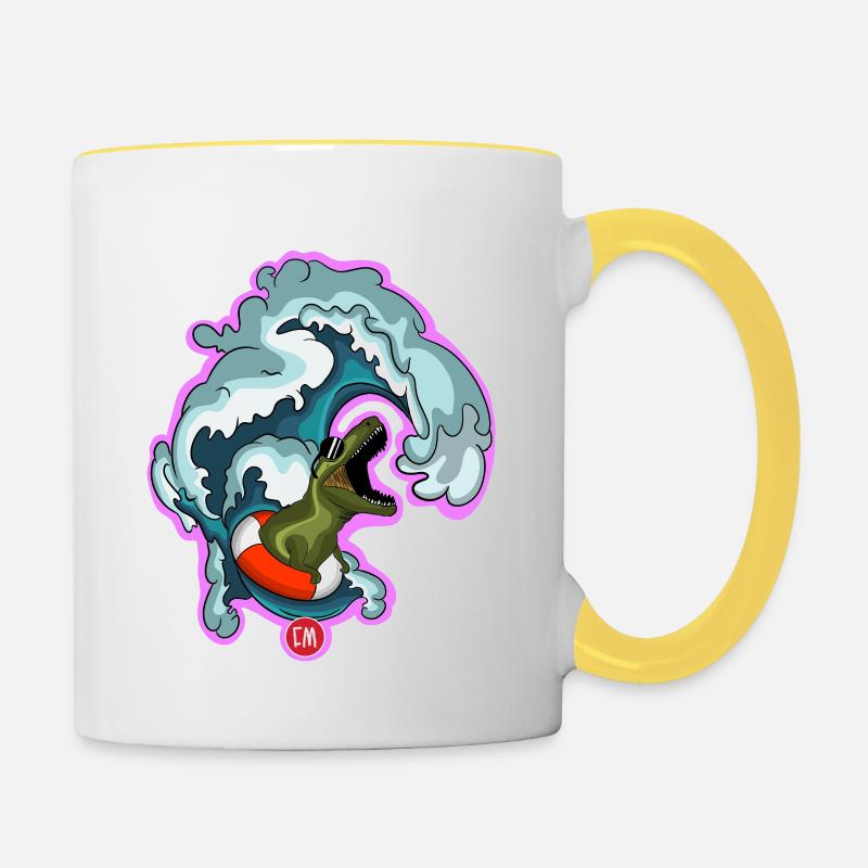 T-rex surf - Mug contrasté - blanc/jaune