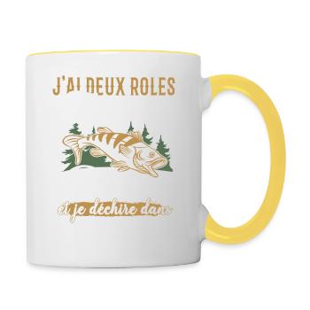 j'ai deux roles tonton et pecheur et je déchire - Mug contrasté - blanc/jaune - Droite