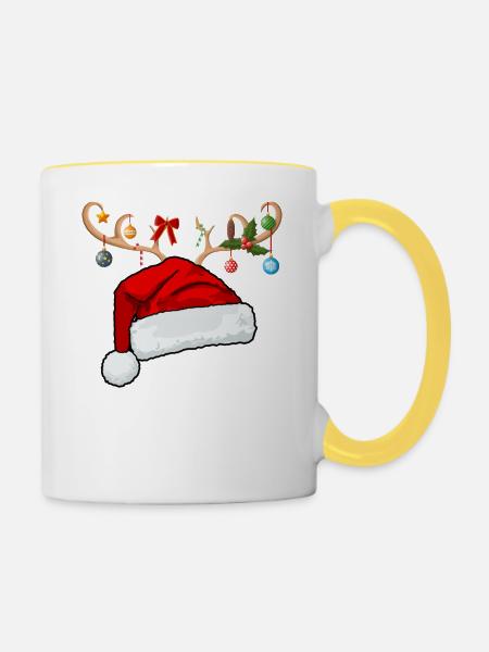 Brief E Weihnachtsmütze - Tasse zweifarbig - Weiß/Gelb