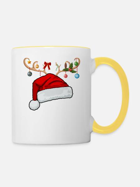 Lettre X bonnet de Noël - Mug contrasté - blanc/jaune