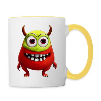 Cute Funny Cartoon Monster #4 - Tasse zweifarbig - Weiß/Gelb - Rechts