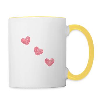 Valentinstags T-Shirt - Tic Tac Toe - Tasse zweifarbig - Weiß/Gelb - Rechts