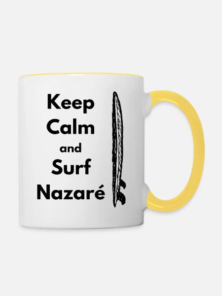 Surfen in Nazare - Tasse zweifarbig - Weiß/Gelb