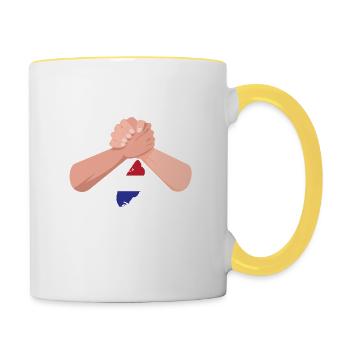 Tausche Arbeit gegen Texel Urlaub Nordholland - Tasse zweifarbig - Weiß/Gelb - Rechts
