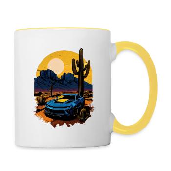 Muscle Car on Desert - Contrasting Mug - white/yellow - Right