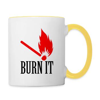 Verbrenn es Streichholz - Tasse zweifarbig - Weiß/Gelb - Rechts