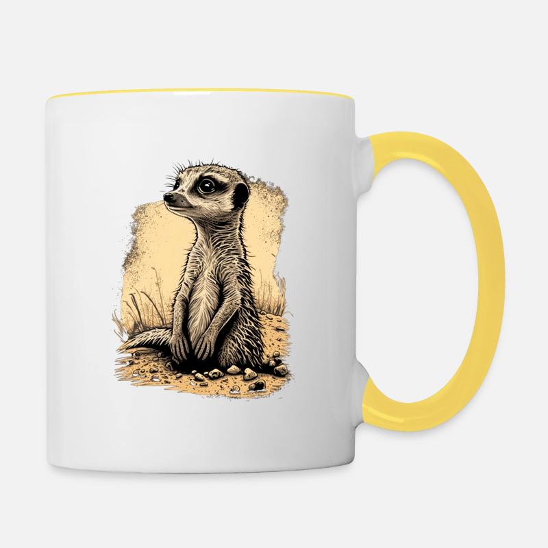Suricates dans la nature - Mug contrasté - blanc/jaune