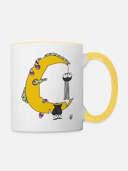 Mondsichel mit Tieren - Tasse zweifarbig - Weiß/Gelb