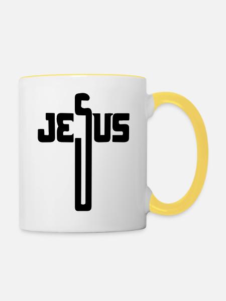 Jesu Kreuz - Tasse zweifarbig - Weiß/Gelb