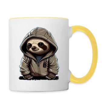 Babyfaultier mit Hoodie - Tasse zweifarbig - Weiß/Gelb - Rechts