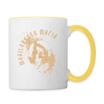Pelle sur roues Crâne de mafia - Mug contrasté - blanc/jaune - Droite