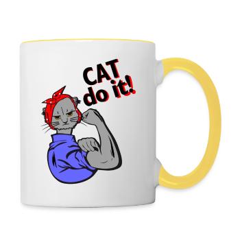 Cat can do it - Katzen können alles - Satire - Contrasting Mug - white/yellow - Right