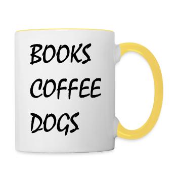 Bücher Kaffee Hunde - Tasse zweifarbig - Weiß/Gelb - Rechts