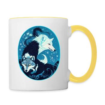 Wölfe - Tasse zweifarbig - Weiß/Gelb - Rechts