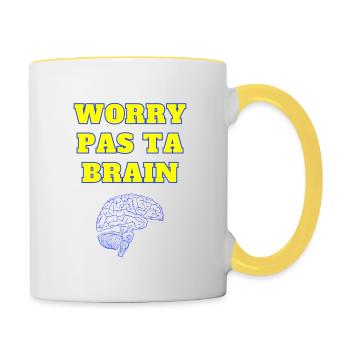 Gelbe und blaue Sorgen Pas ta Gehirn - Tasse zweifarbig - Weiß/Gelb - Rechts