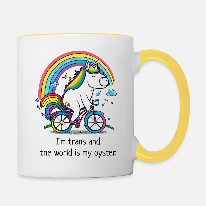 Licorne à vélo « Trans » - Mug contrasté - blanc/jaune