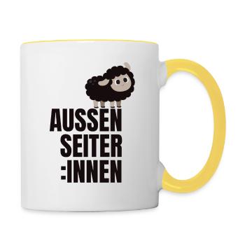 AussenSeiter:innen - schwarzes Schaf - Tasse zweifarbig - Weiß/Gelb - Rechts