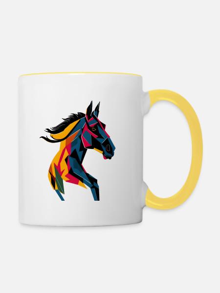 Geometrisches Pferd - Tasse zweifarbig - Weiß/Gelb
