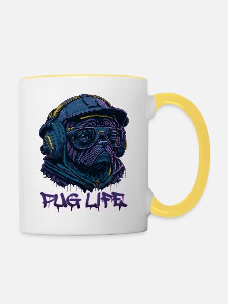 Pug Life - Tasse zweifarbig - Weiß/Gelb