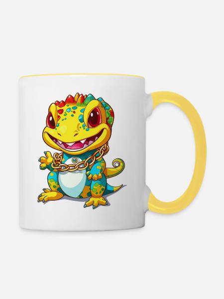Gold Echse - Tasse zweifarbig - Weiß/Gelb
