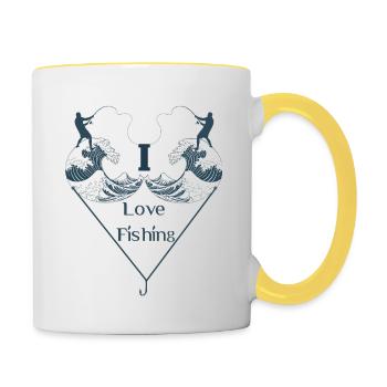 Herzförmiges Design für Angelliebhaber - Tasse zweifarbig - Weiß/Gelb - Rechts