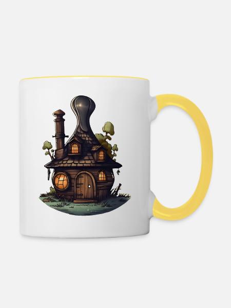 Haus aus Hut - Tasse zweifarbig - Weiß/Gelb