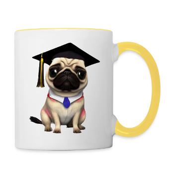 Bachelor Bulldogge Schulabschluss Studium Hunde - Tasse zweifarbig - Weiß/Gelb - Rechts