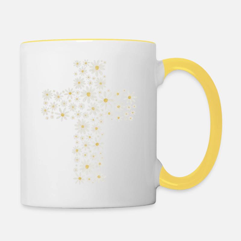 Blumenkreuz - Tasse zweifarbig - Weiß/Gelb