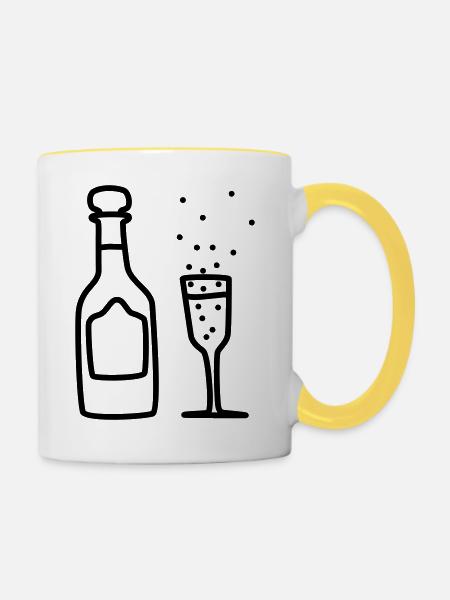 sekt mit glas 2 - Tasse zweifarbig - Weiß/Gelb