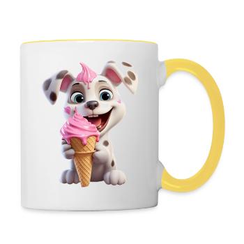 Hund mit Eiscreme - Tasse zweifarbig - Weiß/Gelb - Rechts