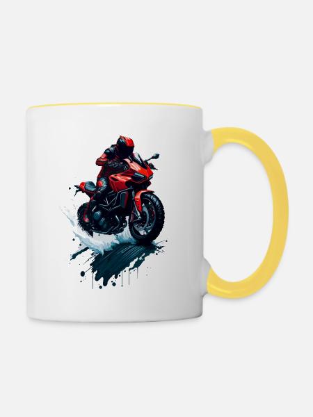 Sportmotorrad - Tasse zweifarbig - Weiß/Gelb