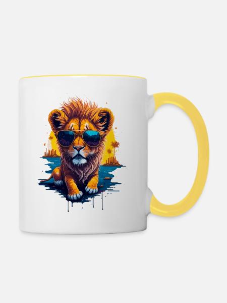 Niedlicher Babylöwe - Tasse zweifarbig - Weiß/Gelb