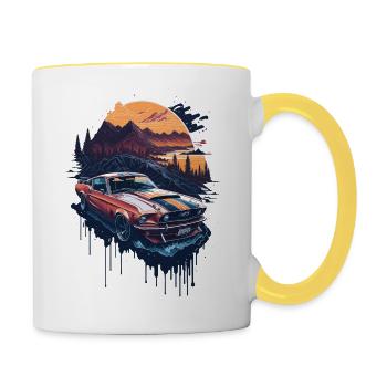 Klassischer Sportwagen - Tasse zweifarbig - Weiß/Gelb - Rechts