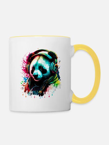 Abstrakter Pandabär - Tasse zweifarbig - Weiß/Gelb
