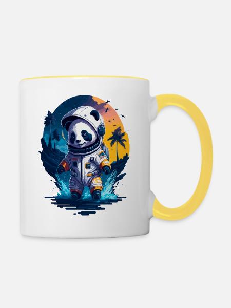 Niedlicher Panda-Astronaut - Tasse zweifarbig - Weiß/Gelb