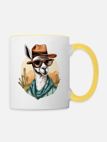 Goki der Lama - Tasse zweifarbig - Weiß/Gelb