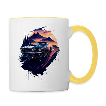 Voiture de sport classique - Mug contrasté - blanc/jaune - Droite