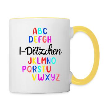 ABC buntes Alphabet I-Dötzchen zur Einschulung - Tasse zweifarbig - Weiß/Gelb - Rechts