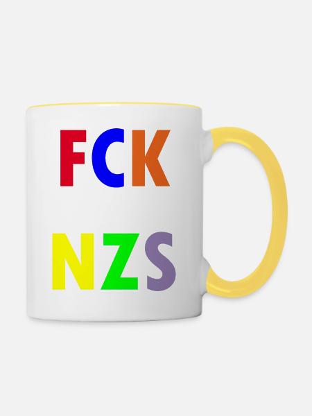 FCK NZS - Tasse zweifarbig - Weiß/Gelb