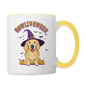 golden retriever halloween - Contrasting Mug - white/yellow - Right