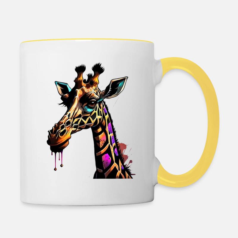 Graffiti Girafe - Mug contrasté - blanc/jaune