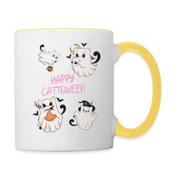 Bonne cattoween - Mug contrasté - blanc/jaune - Droite