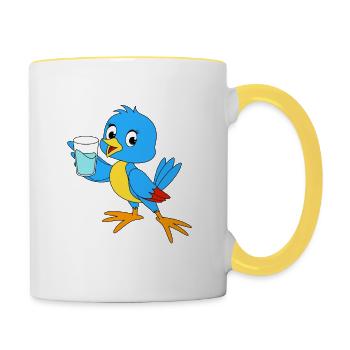 Mia der Vogel liebt Wasser - Tasse zweifarbig - Weiß/Gelb - Rechts